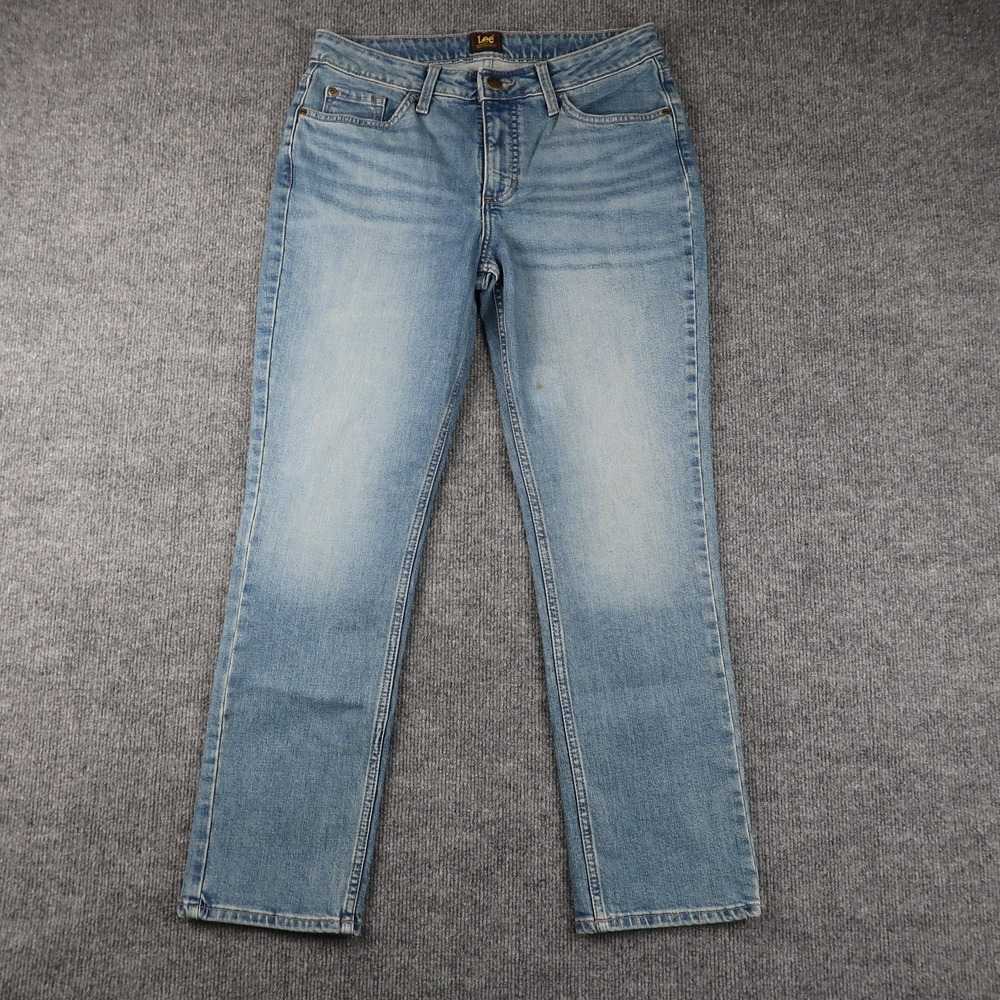 Lee Jeans Womens 8S Blue‎ Straight Mid Rise Friction Resistant Denim Stain Spot